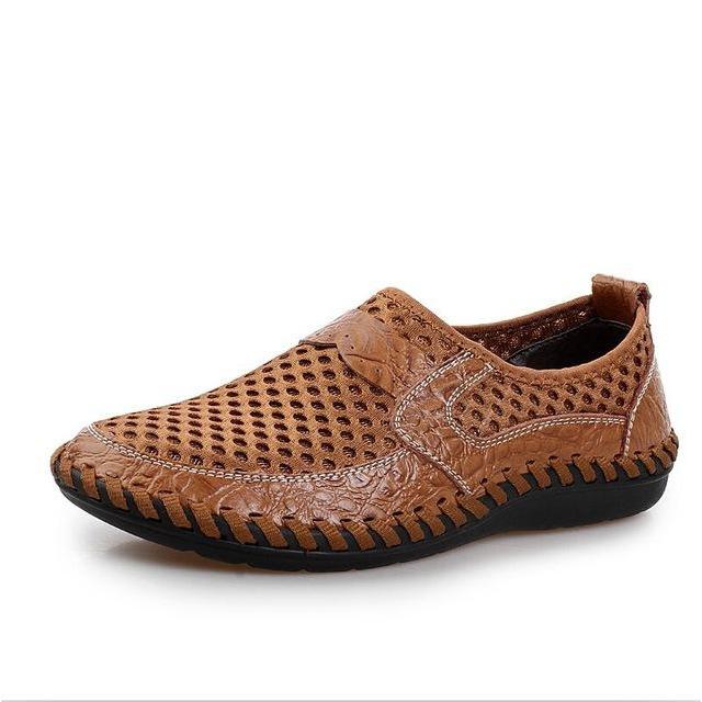 Genuine leather slip on brand shoe - Zowpi