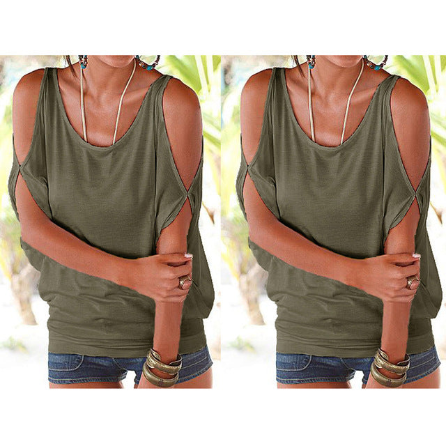 Slit sleeve casual T-shirt - Zowpi